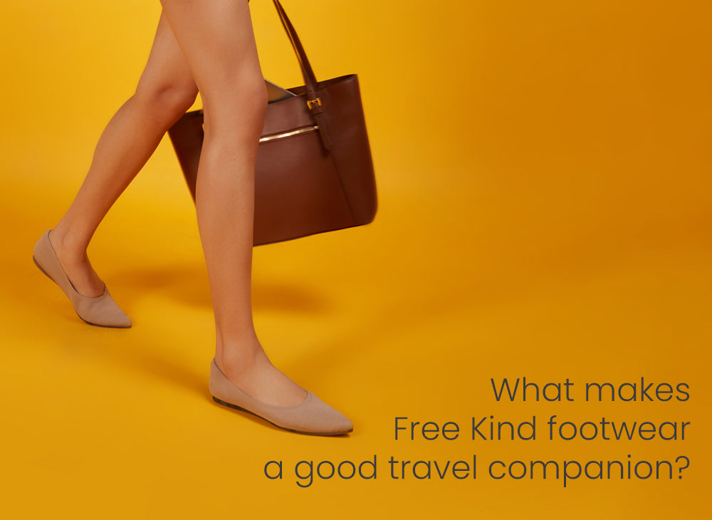 Woman wearing Free Kind comfy shoes walking on a scenic trail